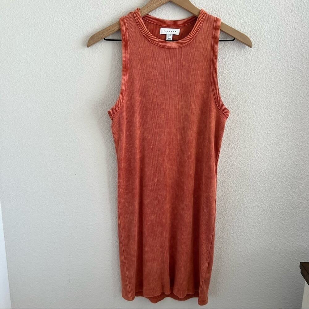 TopShop Red Orange Ribbed Tie Dye Tank Dress US 8
